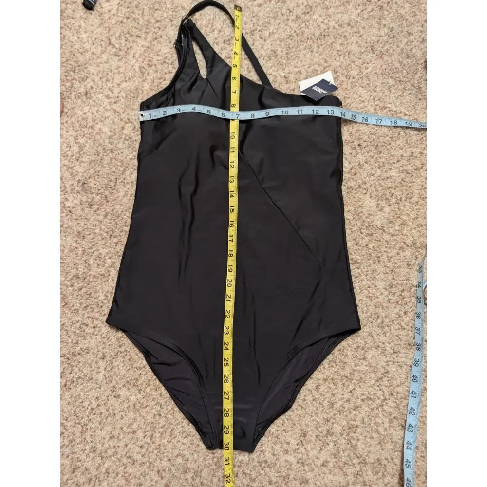 Lands' End Women's One Shoulder Tummy Control One Piece Swimsuit Black Medium